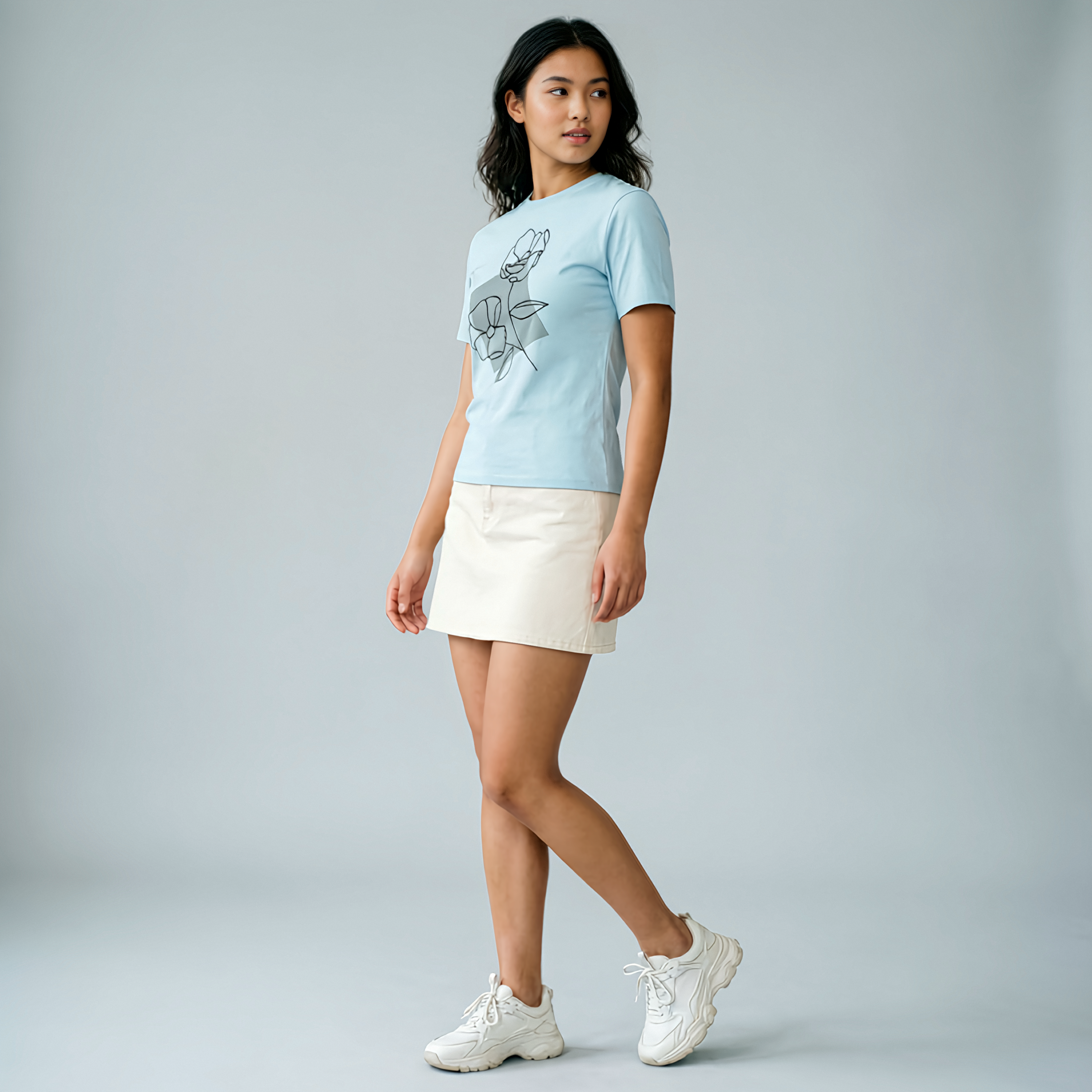 Camiseta Line Art Floral Mint